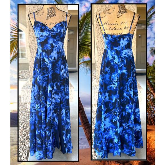 Lulus Beautiful Soul Blue Floral Print Twist-Front Maxi Dress Size M - Picture 6 of 11